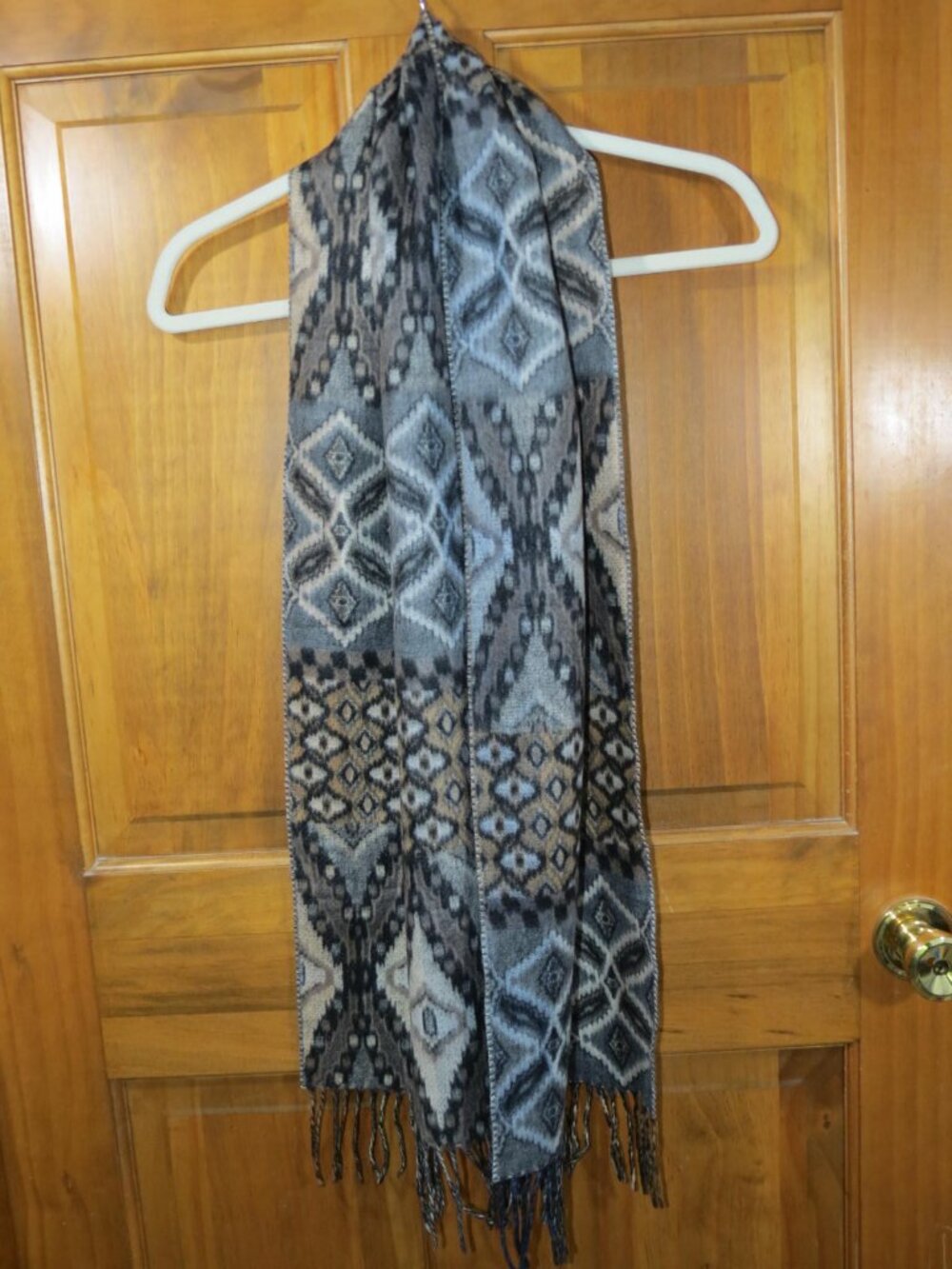 FRAAS Feel Cashmink Scarf Germany Grey Brown Geometric Fringe Wrap 64x22